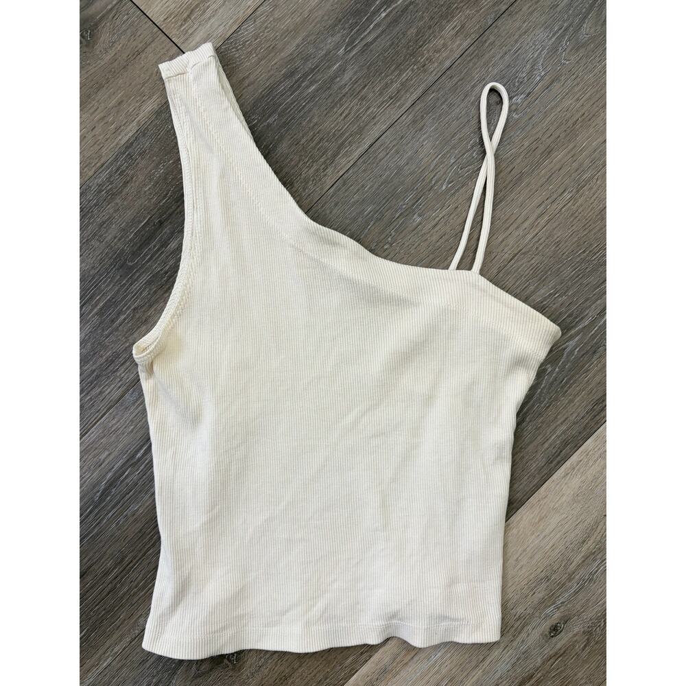 Free People We The Free One Shoulder Ribbed Tank Top Cream Medium